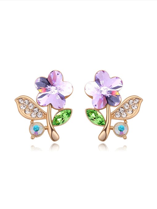 light purple Personalized austrian Crystals Flower Alloy Stud Earrings