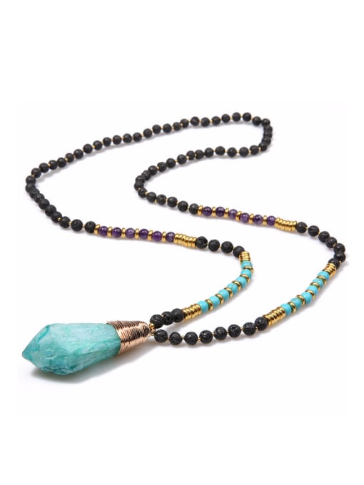handmade Natural Volcano Stone Pendant Beads Necklace