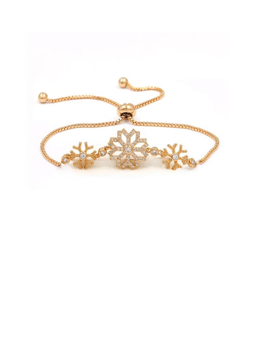Rose Gold Copper With Cubic Zirconia  Delicate Flower  Adjustable Bracelets