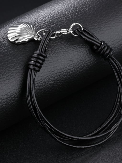 Open Sky Fashion Multi-band Black Artificial Leather Titanium Shell Bracelet 2