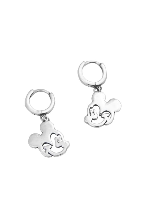 SHUI Vintage Sterling Silver With Silver Plated Fashionable Cute Mickey Clip On Earrings 0