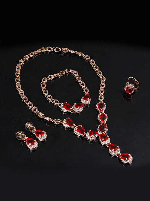 BESTIE Alloy Imitation-gold Plated Fashion Water Drop shaped Artificial Ruby Four Pieces Jewelry Set 1