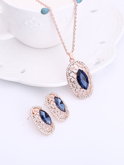BESTIE Alloy Rose Gold Plated Fashion Artificial Stones Hollow Oval-shaped Two Pieces Jewelry Set 1