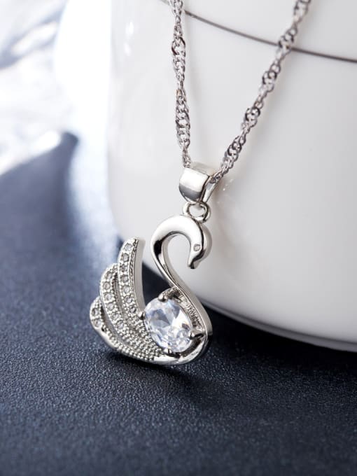 Ya Heng Fashion White Zircon Swan Pendant Copper Necklace 1