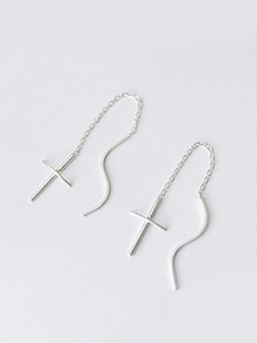 DAKA Simple Cross Water Wave Slim Line Silver Line Earrings 0