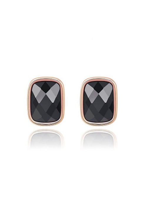 Rose Gold Black Square Shaped Austria Crystal Stud Earrings