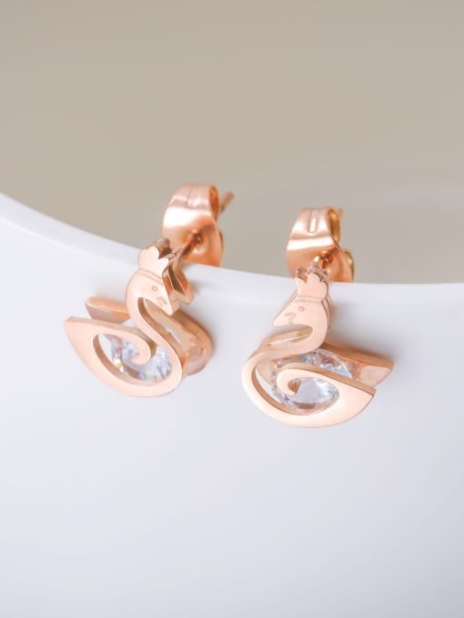 Open Sky Stainless Steel With Rose Gold Plated Cute cygnus Stud Earrings 2