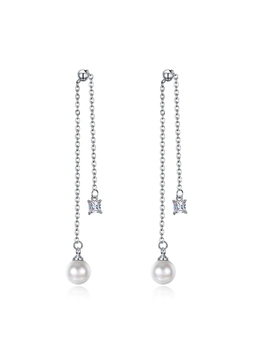 platinum Fashion Artificial Pearl Square Rhinestones Drop Earrings