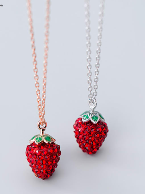 Rosh 925 Sterling Silver With Rhinestone Fashion Strawberry Necklaces 1