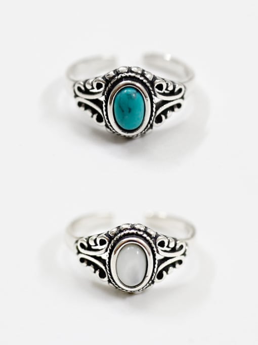 DAKA 925 Sterling Silver With Antique Silver Plated Vintage Oval Rings 0