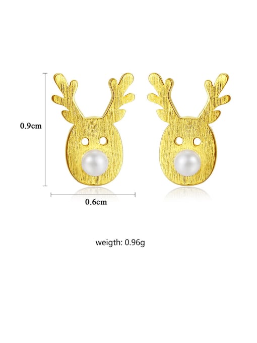 CCUI 925 Sterling Silver With Artificial Pearl Simplistic Cartoon Antlers Stud Earrings 4