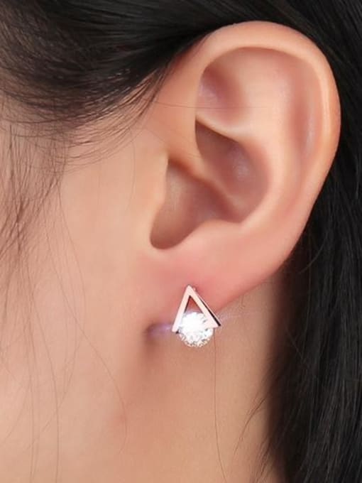 CONG Trendy Rose Gold Plated Triangle Shaped Zircon Stud Earrings 1