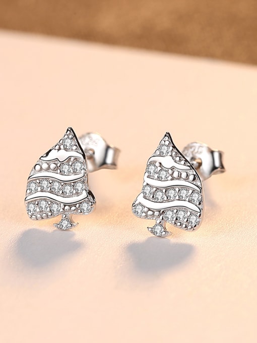 CCUI 925 Sterling Silver With  Cubic Zirconia Personality Christmas Tree Stud Earrings 2