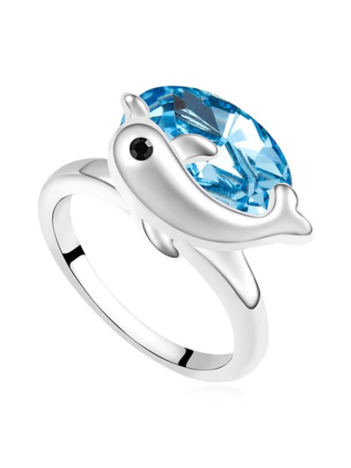 light blue Personalized Little Dolphin Oval austrian Crystal Alloy Ring
