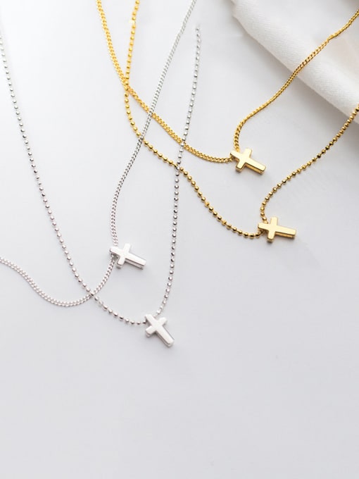 Rosh 925 Sterling Silver With Smooth  Simplistic Double Cross  Necklaces 2