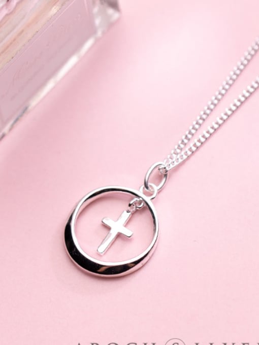 Rosh S925 Silver Necklace Pendant female fashion simple circular cross necklace round necklaces D4295 2