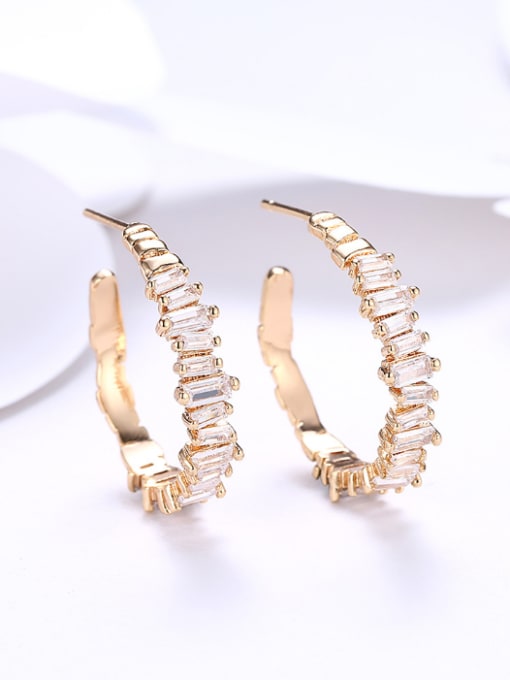 18K Gold ,White Geometric-shaped 18K Gold Zircon stud Earring