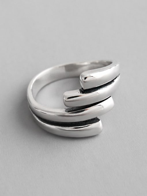 DAKA 925 Sterling Silver With Retro Silver  Simplistic Multiple layers of wrong edges Free size Rings 1