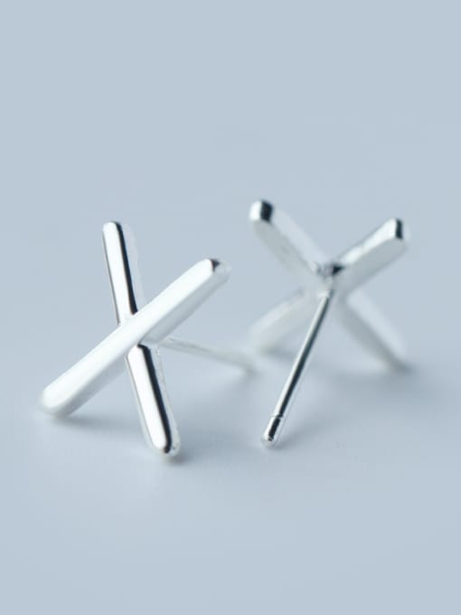 Rosh S925 silver character letter X stud cuff earring 2