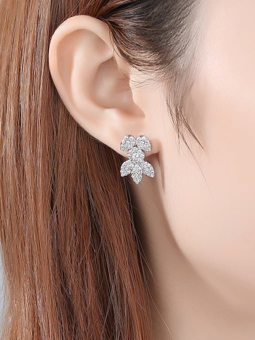 BLING SU Copper With Platinum Plated Delicate Leaf Cluster Earrings 1