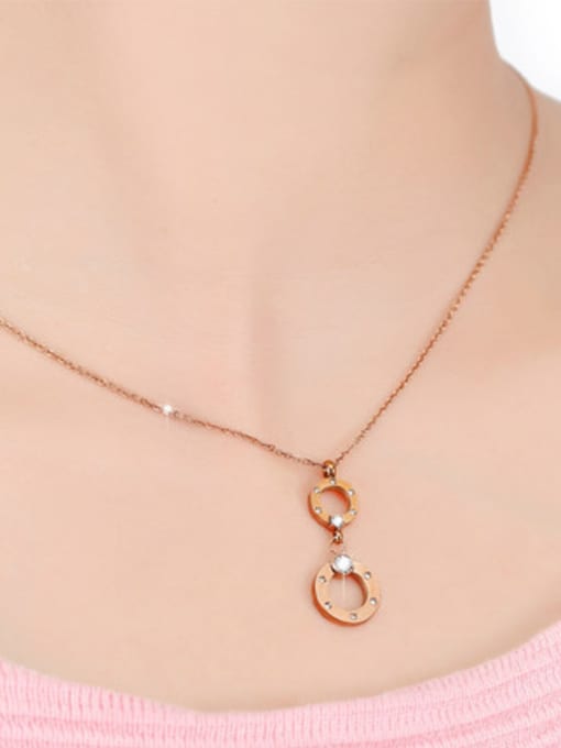 OUXI Rose Gold Rhinestone Stainless Steel  Double Loop Shaped Necklace 1