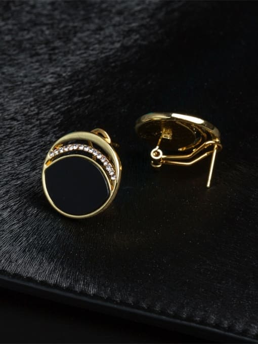 Ronaldo Black Gold Plated Acrylic Rhinestones Stud Earrings 1