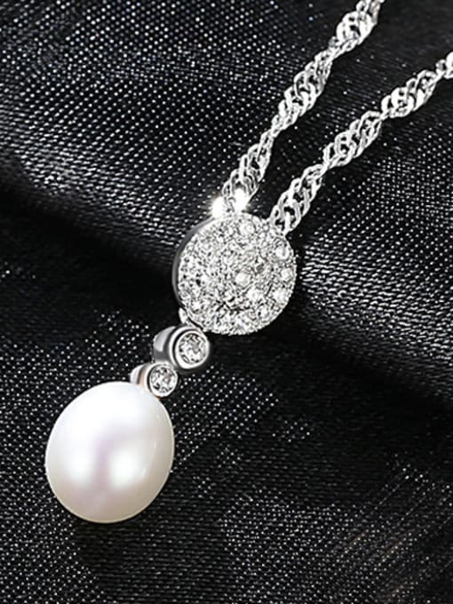 White Sterling Silver AAA zircon 7-8mm natural freshwater pearl necklace