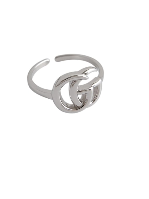 DAKA 925 Sterling Silver With Platinum Plated Simplistic Letter G Free Size  Rings
