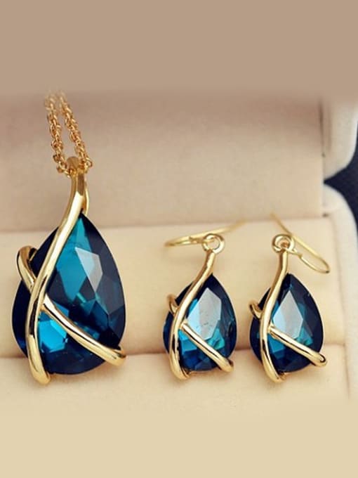 Blue Alloy Imitation-gold Plated Simple style Gemstone Two Pieces Jewelry Set