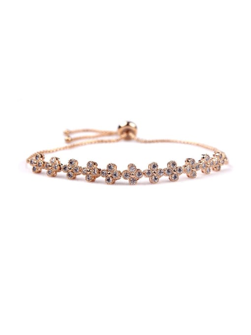 Rose Gold Copper With Cubic Zirconia  Fashion Flower Adjustable  Bracelets