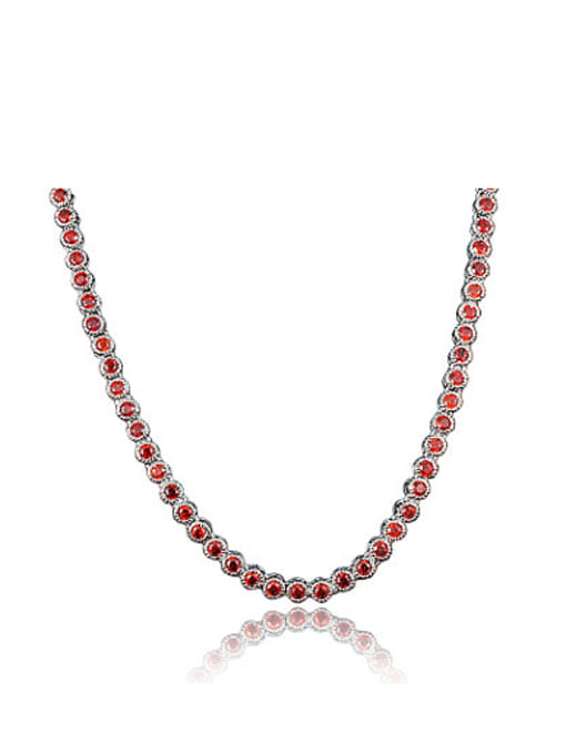 SANTIAGO Women All-match Red Round Shaped Zircon Necklace 0