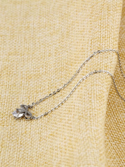 Open Sky Simple Little Bowknot Zircon Titanium Necklace 2