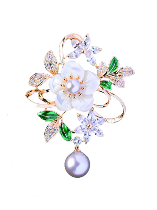 Hua Copper With Rose Gold Plated Romantic Flower Brooches 2