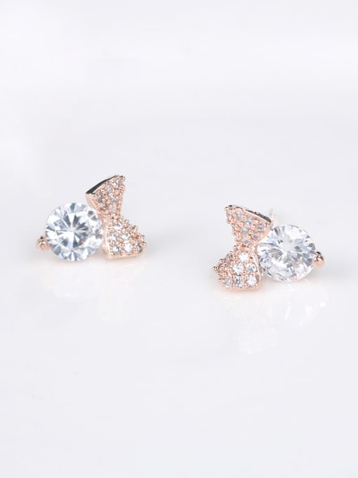 Mo Hai Copper With Cubic Zirconia  Plated Simplistic Bowknot Stud Earrings 3