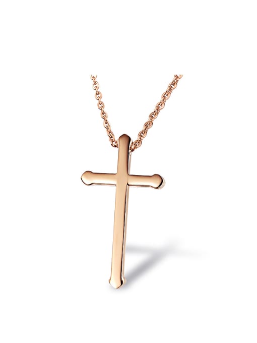 Open Sky Simple Rose Gold Cross Smooth Titanium Necklace 0