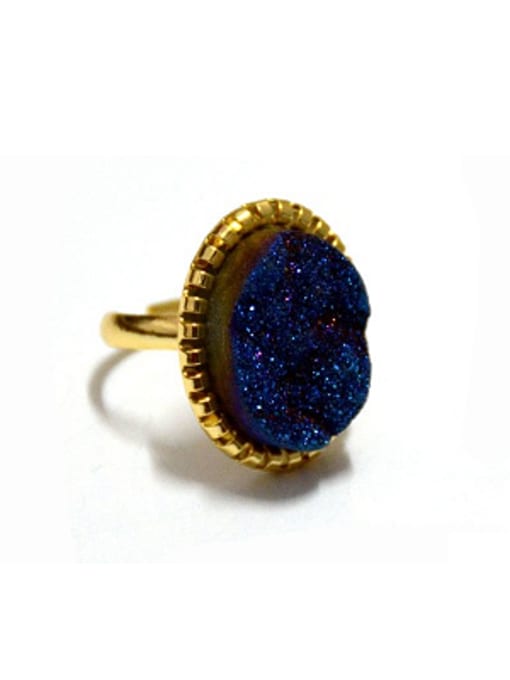 Blue Exaggerated Oval Natural Crystal Gold Plated Ring