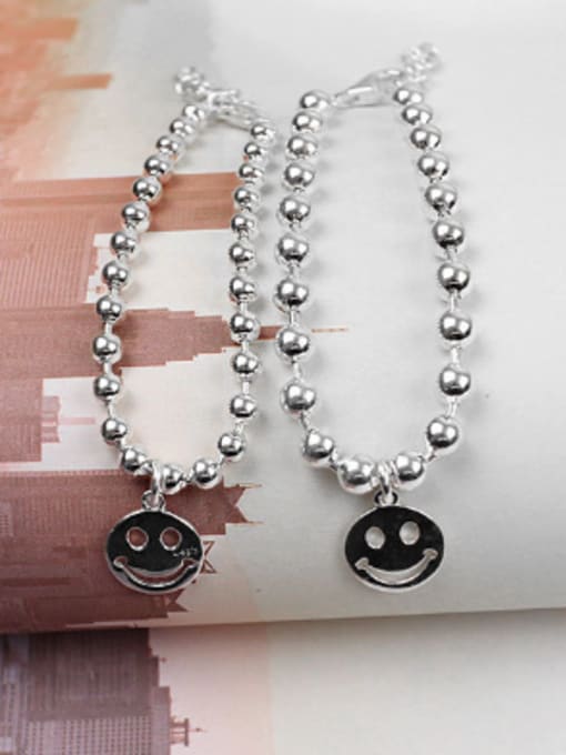 DAKA Simple Little Smiling Face Beads Silver Bracelet 2
