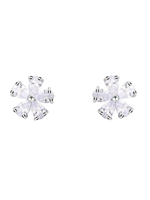 Mo Hai Copper With Platinum Plated Simplistic Flower Stud Earrings 0
