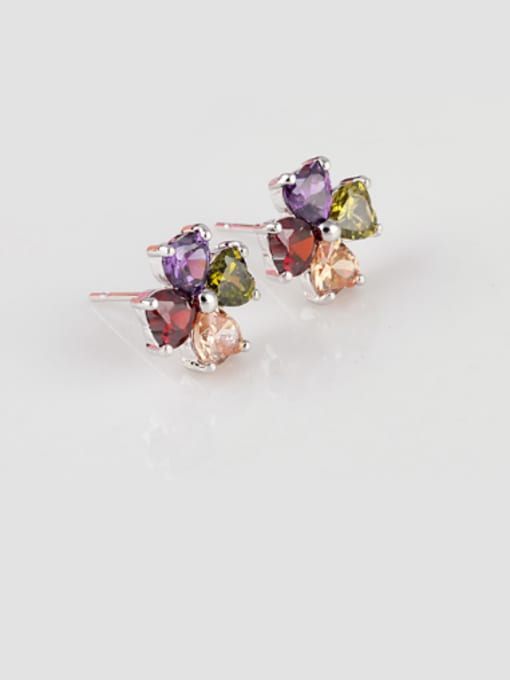 Qing Xing Four-color Mixed Love Zircon Ear Studs 1