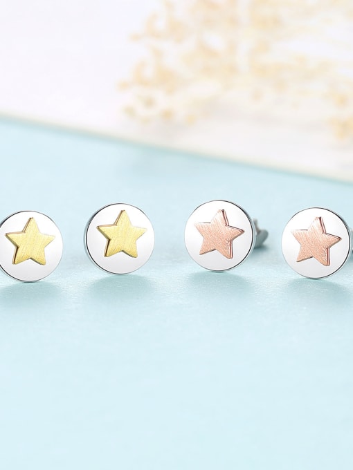 CCUI 925 Sterling Silver With Two-color plating Simplistic Round  Cute stars Stud Earrings 3