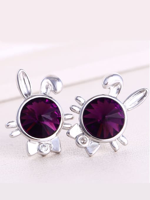 XP Copper Alloy White Gold Plated Creative Bunny Crystal stud Earring 1