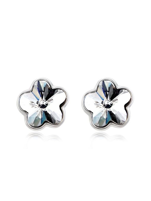 White Gold,Blue 18K White Gold Austria Crystal Flower-shaped stud Earring