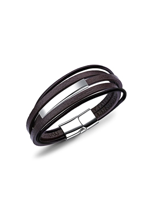Open Sky Simple Multi-band Titanium Artificial Leather Bracelet 0