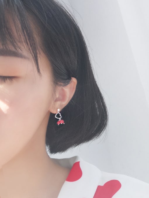 Peng Yuan Little Red Beads Silver Earrings 1