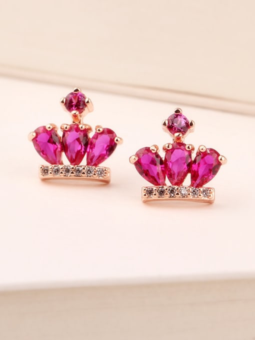 Qing Xing Ruby Crown 925 Sterling Silver Rose Gold Anti allergy stud Earring 0