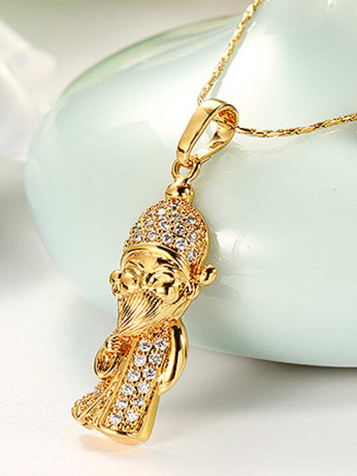 XP Copper Alloy Gold Plated Vintage God of Fortune Zircon Necklace 1