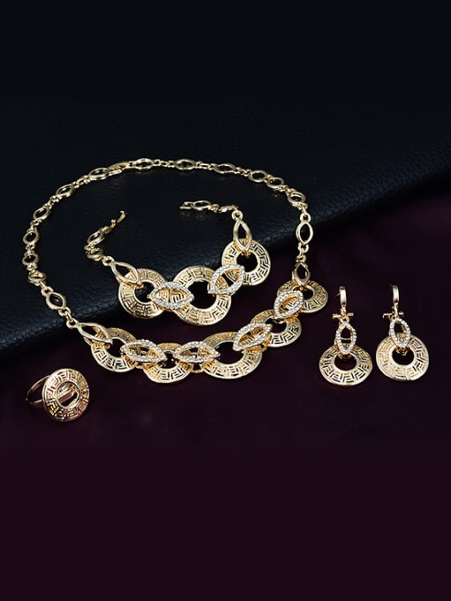 BESTIE Alloy Imitation-gold Plated Vintage style Rhinestones Hollow Circle Four Pieces Jewelry Set 1