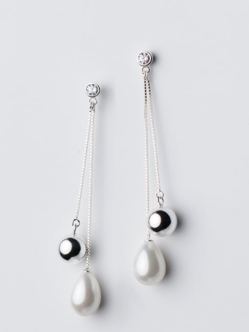 White Elegant Water Drop Shaped Artificial Pearl Silver Drop Earrings
