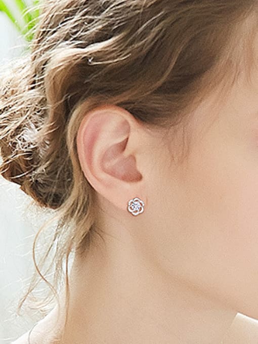 CEIDAI Tiny Fashion Flower Cubic Zirconias 925 Silver Stud Earrings 1
