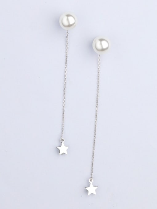 One Silver Temperament Star Shaped Pearl Line Earrings 2